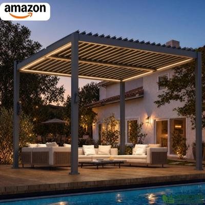 10x10 FT Louvered Pergola with LED Light