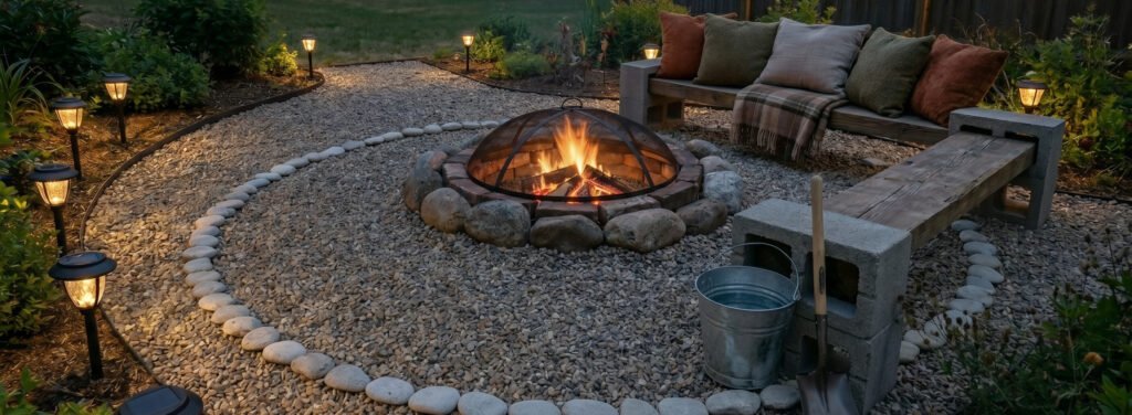 safe fire pit setup with spark screen and safety distance