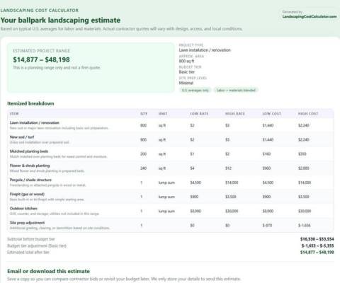 landscaping cost report sample screenshot mobile
